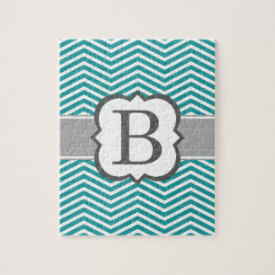 Puzzle LETTRE Turquoise MONOGRAPHIQUE BLANCHE B Chevron