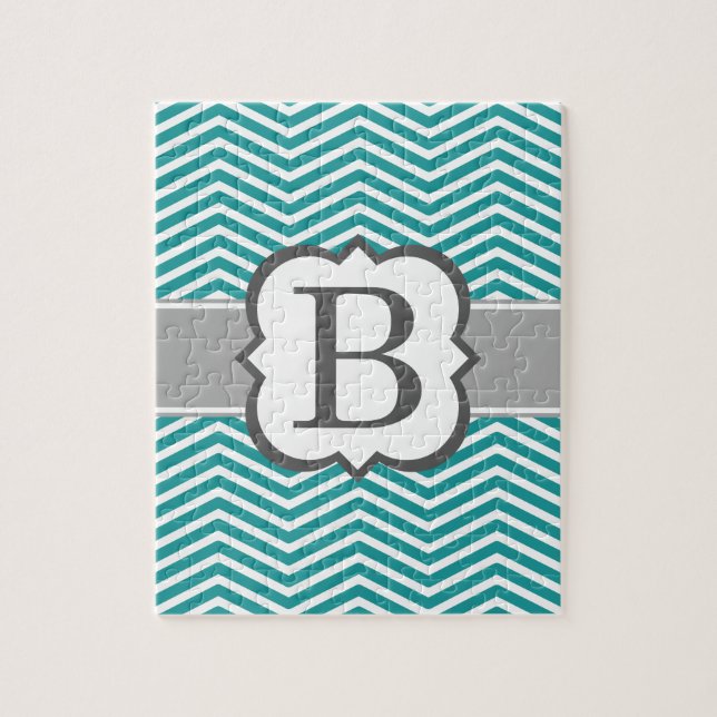 Puzzle LETTRE Turquoise MONOGRAPHIQUE BLANCHE B Chevron (Vertical)