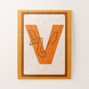 Puzzle 🦅Lettre unique "V" Art d'alphabet Vautour Impress
