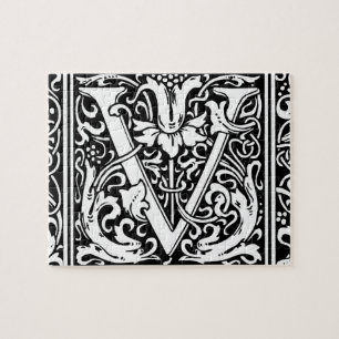 Puzzle Lettre V Monogramme médiéval Art Nouveau