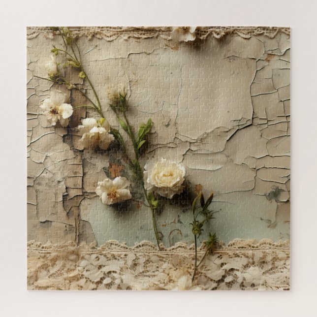 Puzzle Lettre vintage d'amour parchemin avec fleurs (3) (Vertical)