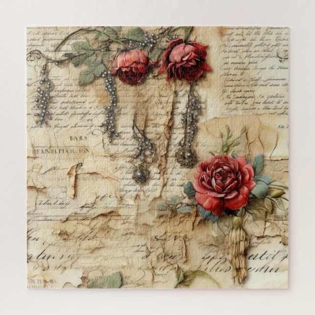 Puzzle Lettre vintage d'amour parchemin avec fleurs (4) (Vertical)