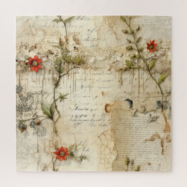 Puzzle Lettre vintage d'amour parchemin avec fleurs (6) (Vertical)