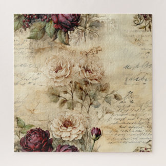 Puzzle Lettre vintage d'amour parchemin avec fleurs (7)