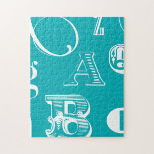 Puzzle Lettres décoratives sur l'arrière - plan bleu