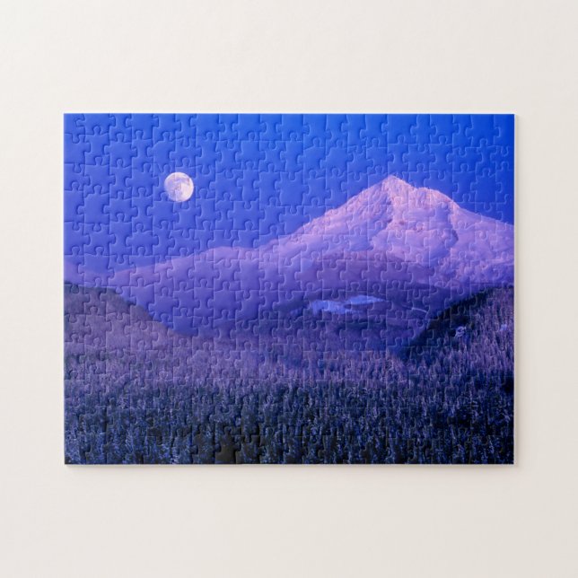 Puzzle Lever de lune au-dessus du mont Hood Oregon en hiv (Horizontal)