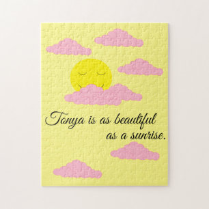 Puzzle Lever de soleil jaune avec plusieurs nuages roses