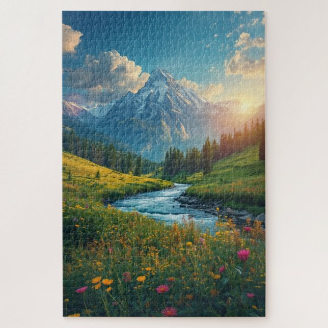 Puzzle Lever de soleil sur la rivière alpine - Paysage de (Vertical)