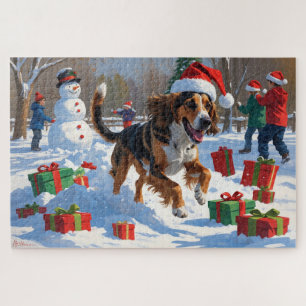 Puzzle Lévrier Afghan Scène de Noël Festive dans la Neige