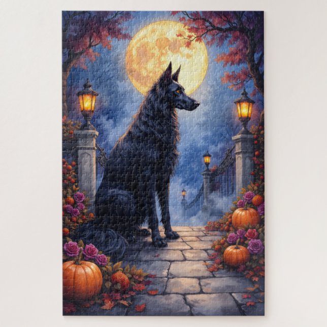 Puzzle Lévrier Afghanique Lune Gothique Halloween Art (Vertical)