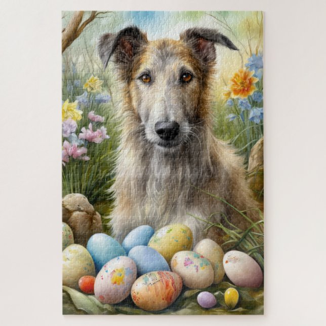 Puzzle Lévrier avec œufs de Pâques vacances  (Vertical)