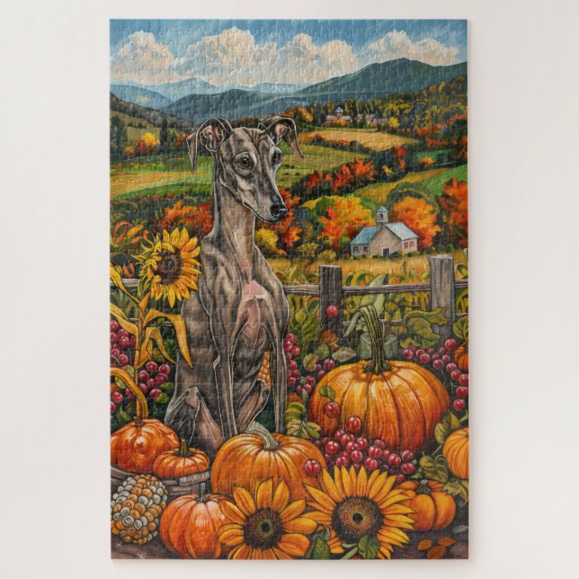 Puzzle Lévrier d'automne Récolte Action de grâce (Vertical)
