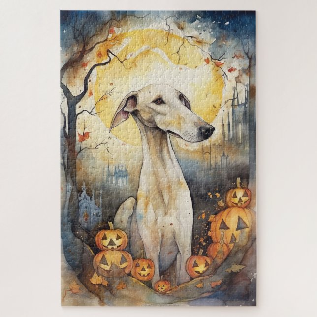 Puzzle Lévrier d'Halloween avec citrouilles effrayant (Vertical)