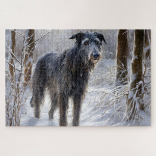 Puzzle Lévrier Écossais Noël neige laisse tomber
