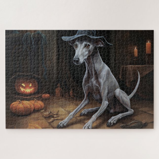 Puzzle Lévrier Italien Citrouilles Halloween Épouvantable (Horizontal)