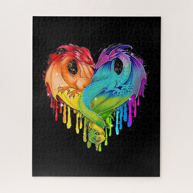 Puzzle LGBT Dragon Heart Rainbow Heart Dragon LGBT Pride (Vertical)