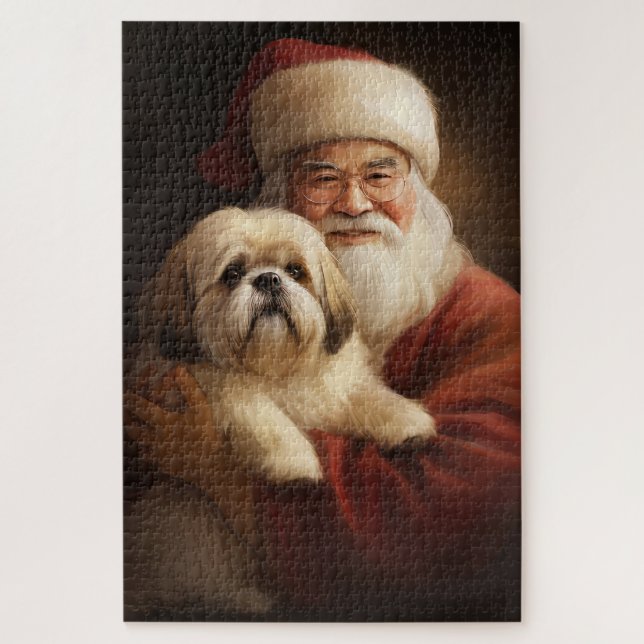Puzzle Lhasa Apso avec le Père Noël Festif de Noël  (Vertical)