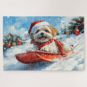 Puzzle Lhasa Apso Chien en Traîneau Qu'il neige Noël
