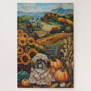 Puzzle Lhasa Apso Chien Moisson d'automne Thanksgiving