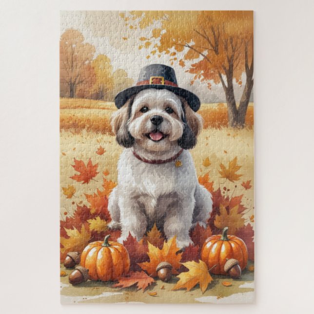 Puzzle Lhasa Apso Dans l'Art de Thanksgiving aux Feuilles (Vertical)