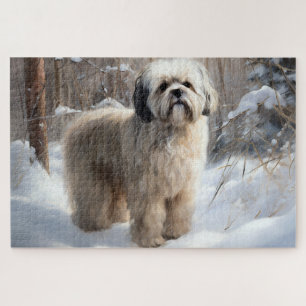 Puzzle Lhasa Apso Laissez Tomber la Neige Noël