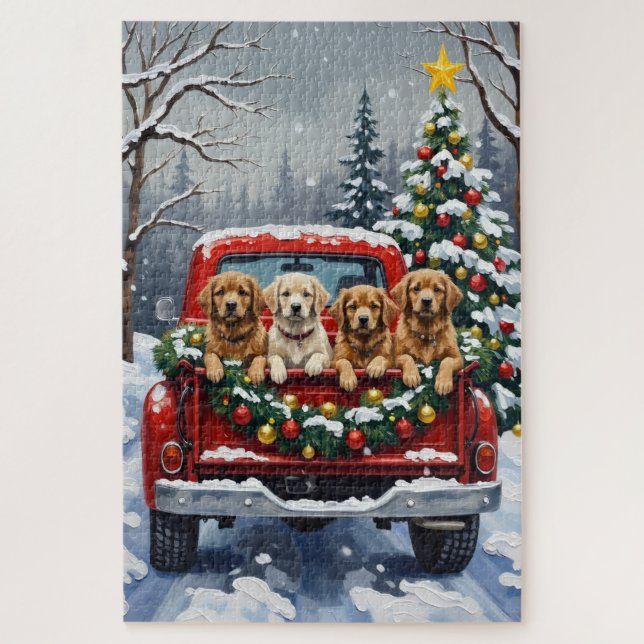 Puzzle Lhasa Apso Noël Camion Rouge Fêtes (Vertical)