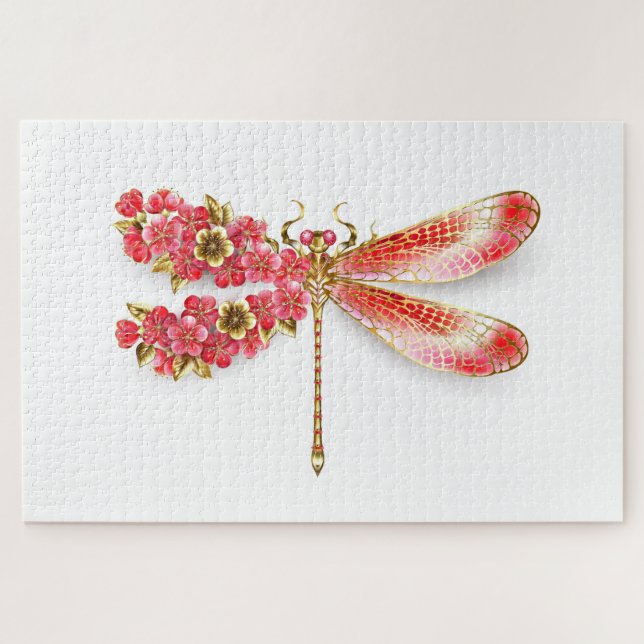 Puzzle libellule de fleurs avec sakura de bijoux (Horizontal)