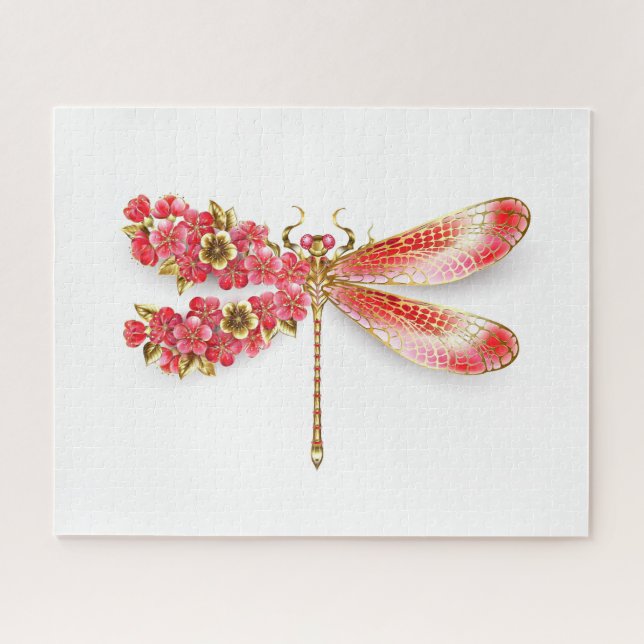Puzzle libellule de fleurs avec sakura de bijoux (Horizontal)
