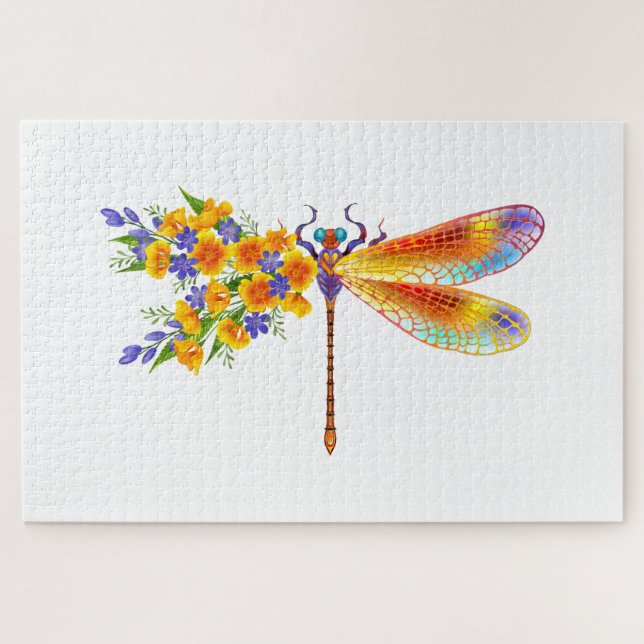 Puzzle libellule de fleurs jaunes (Horizontal)