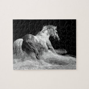 Puzzle Liberté - Cheval Coureur noir blanc