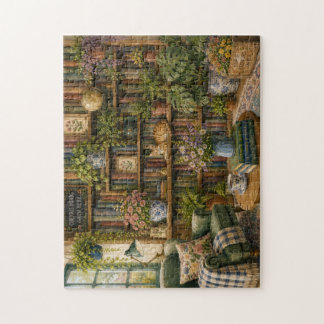 Puzzle Librairie botanique cosy pour chat | Aquarelle L