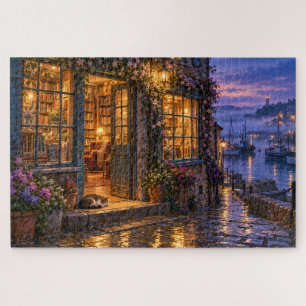 Puzzle Librairie Cozy Harbor au crépuscule