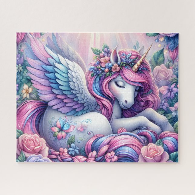 Puzzle Licorne ailée avec des fleurs (Horizontal)