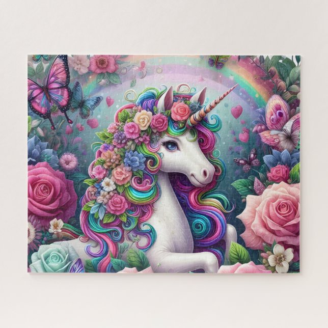 Puzzle Licorne Arc-en-ciel Floral (Horizontal)