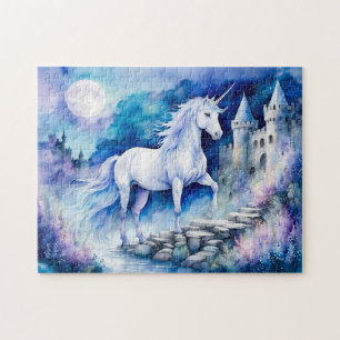 Puzzle Licorne blanche aquarelle boho près d'un vieux châ