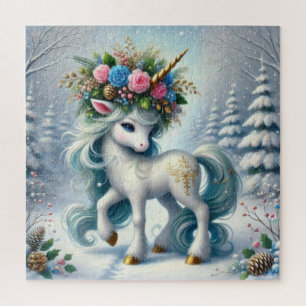 Puzzle licorne blanche de Noël avec corne d'or