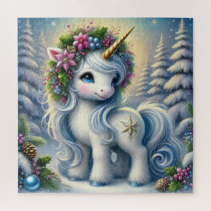 Puzzle licorne blanche de Noël avec corne d'or