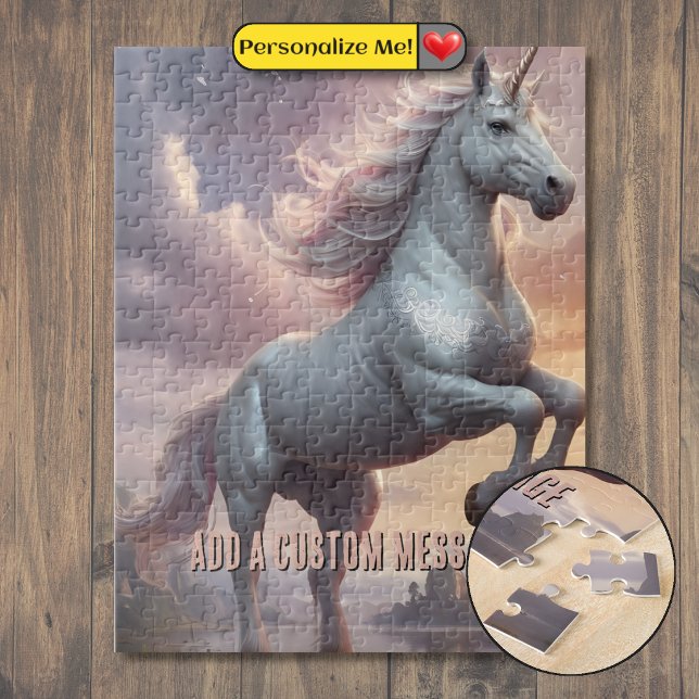 Puzzle Licorne Blanche Mystique Personnalisée (Mystic White Unicorn Jigsaw Puzzle)