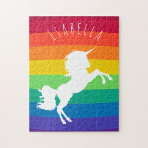 Puzzle Licorne blanche personnalisée motif arc-en-ciel mi