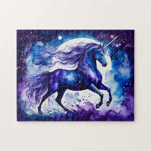 Puzzle Licorne bleue majestueuse aquarelle boho sous les