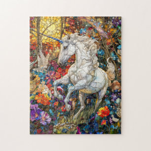 Puzzle Licorne dans un jardin fleuri
