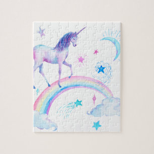 Puzzle Licorne d'aquarelle au-dessus de l'arc-en-ciel