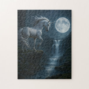 Puzzle Licorne et cascade au clair de lune - époustouflan