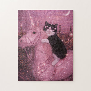 Puzzle Licorne Féerique de Chat sous la Ville Étincelante