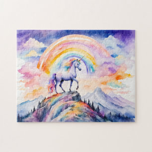 Puzzle Licorne Magique Aquarelle Boho Sous un Arc-en-Ciel