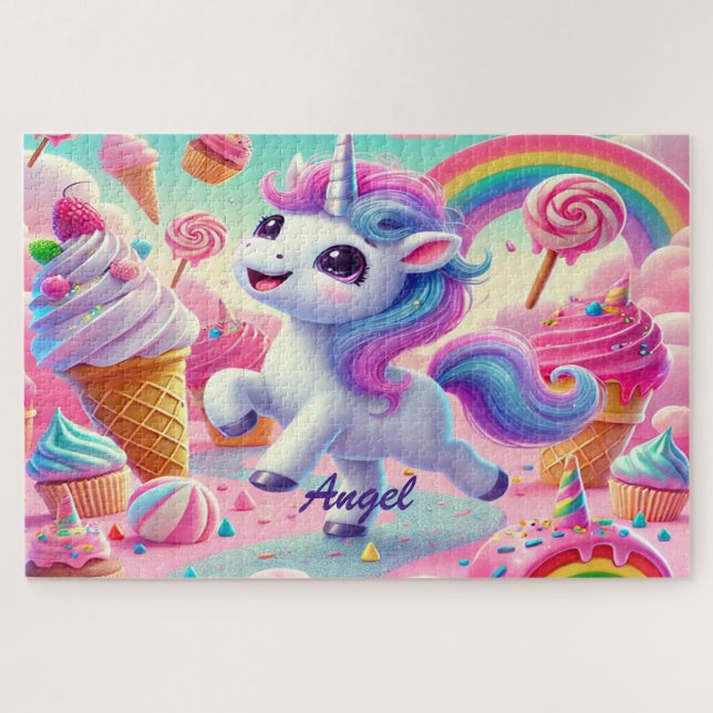 Puzzle Licorne Mignonne Kawaii, Cupcakes, Arc-en-ciel (Horizontal)