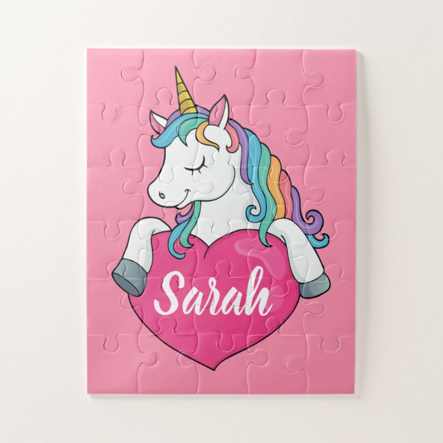 Puzzle Licorne Mignonne Nom Personnalisé  (Vertical)