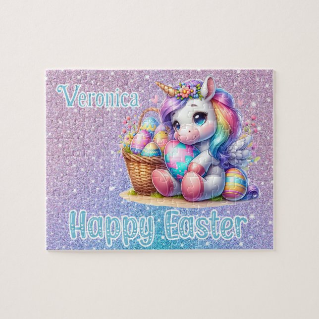 Puzzle Licorne Personnalisée Joyeuses Pâques (Horizontal)