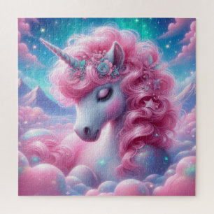 Puzzle licorne rose et bleue mignonne