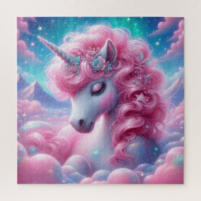 Puzzle licorne rose et bleue mignonne (Vertical)
